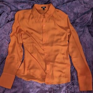 Express Orange Button-Down Blouse